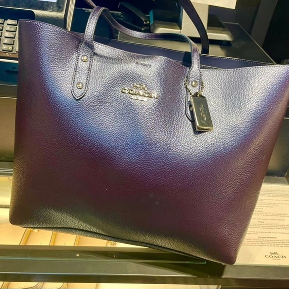 NWT Coach Large Metallic Leather Town Tote - Picture 1 of 12